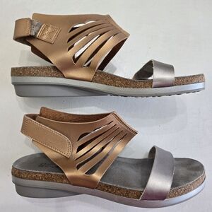 Naot Two-Tone Metallic Cutout Sandals in Bronze and Silver